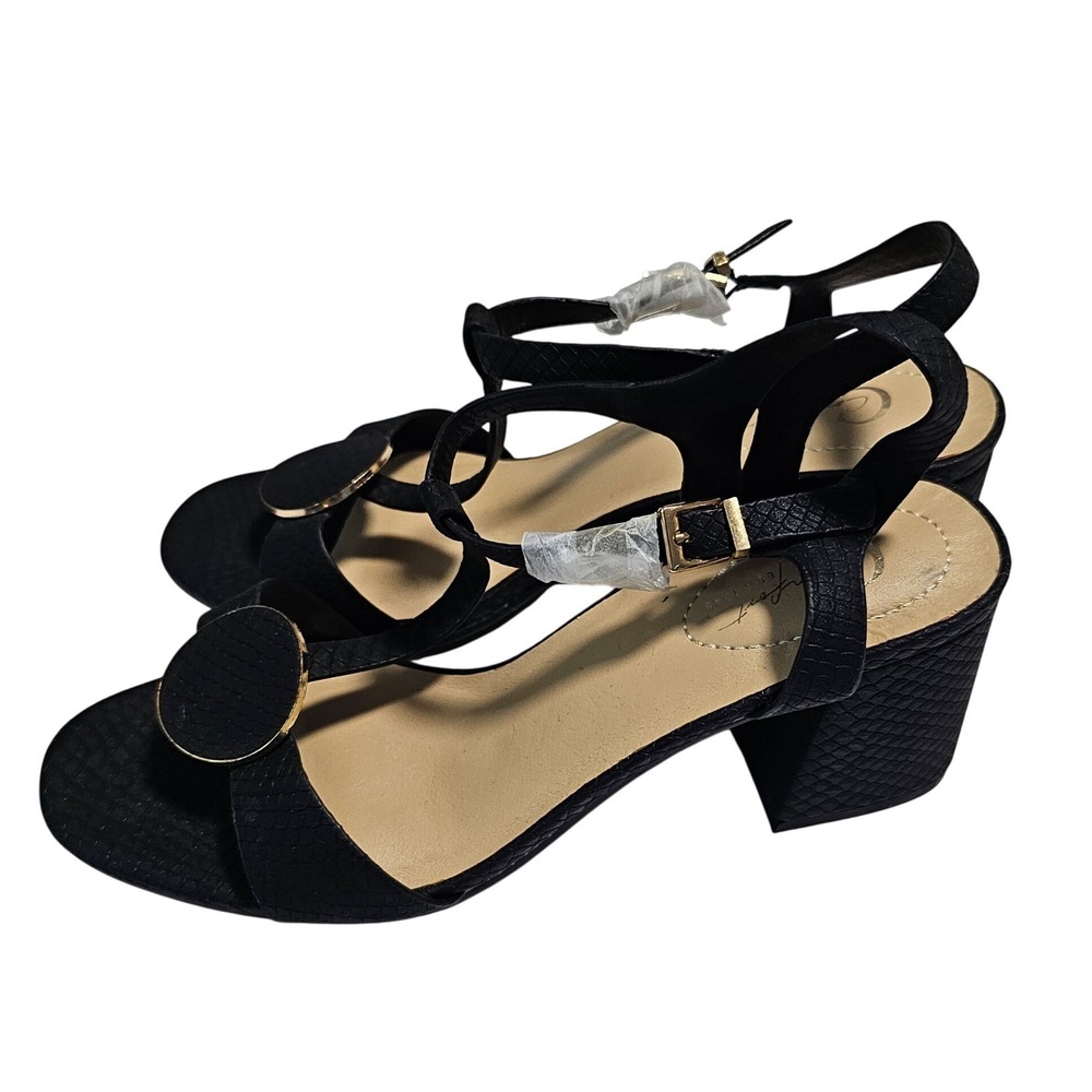 Comfort Est. 1948 Black Snakeskin Embossed T-Strap Block Heel Sandals Size 8 - Picture 7 of 10